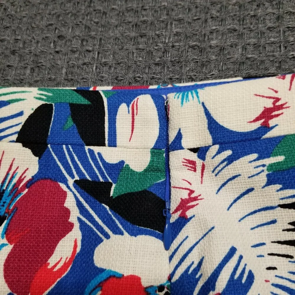 J Crew Blue Tropical Floral Print Pencil Skirt Women's 4